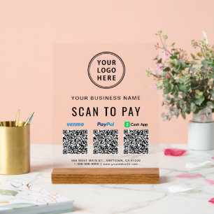 Señal Acrílica Escanear para Pagar Paypal Venmo CashApp Códigos Q