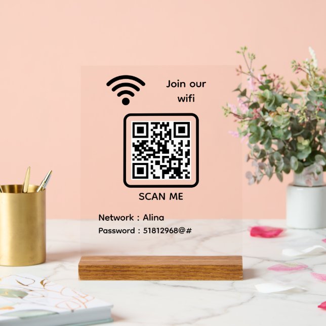 Señal Acrílica Escaneo de código QR WiFi Me Unas a Nuestra Contra (Boda)