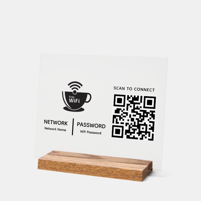 Señal Acrílica Escaneo inalámbrico de código QR para conectar el  (Ángulo)