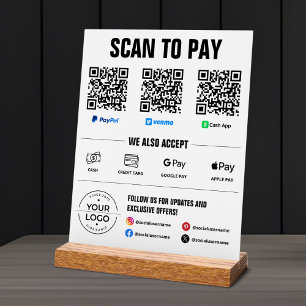 Señal Acrílica Escaneo único para pagar con PayPal Venmo Cash App