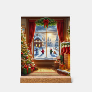 Señal Acrílica Escena de la ventana Navidades acogedores