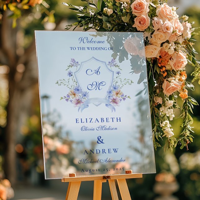 Señal Acrílica Escudo azul turbio Boda floral (Subido por el creador)
