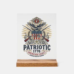 Señal Acrílica Escudo de batalla patriótico 1776 Símbolo inspirad
