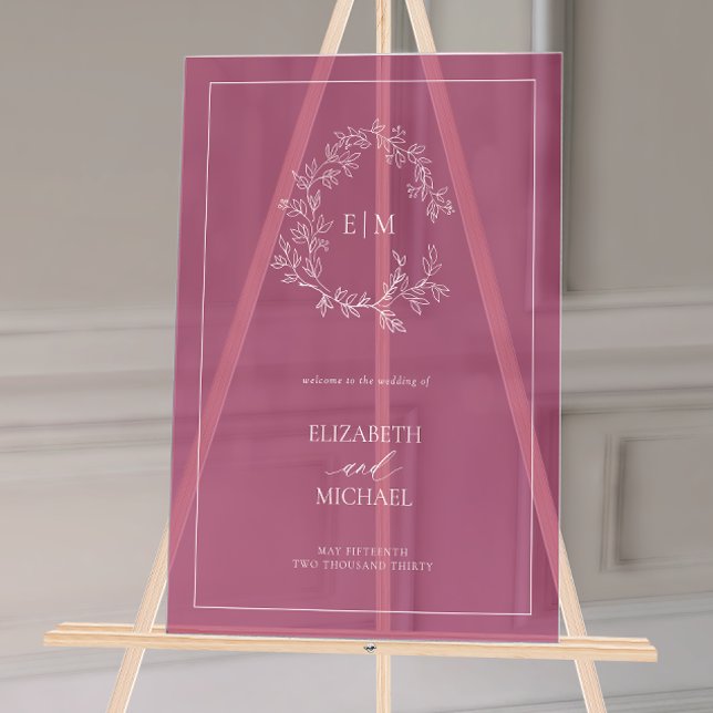 Señal Acrílica Escudo de Borgoña  Monograma Boda de bienvenida (Wedding Welcome Sign!)