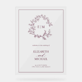 Señal Acrílica Escudo de Borgoña  Monograma Boda de bienvenida