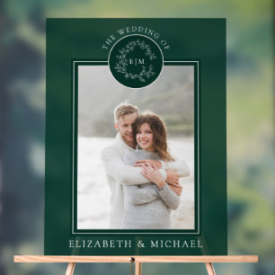 Señal Acrílica Escudo de esmeralda verde Monograma Boda fotográf