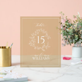 Señal Acrílica Escudo de Leafy de Oro Monograma Boda Número de ta