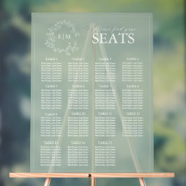 Señal Acrílica Escudo de Leafy Verde Sage Monograma Boda Asiento