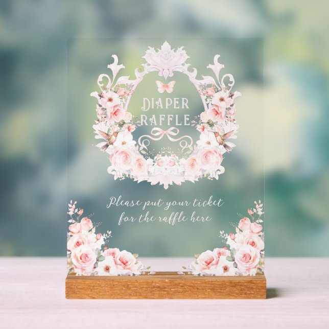 Señal Acrílica Escudo floral rosada bebé niña ducha pañal (Neutral )