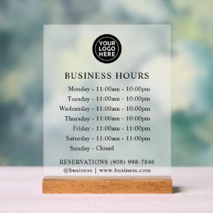 Señal Acrílica ESMERILADO Logotipo y horas de trabajo Rótulo