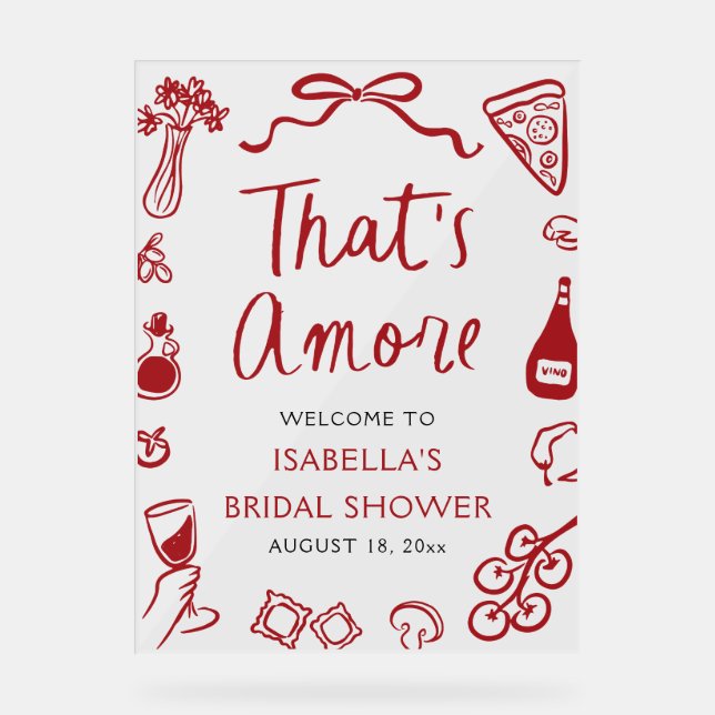 Señal Acrílica Eso es Amore Italiano Rojo Bienvenida a la Fiesta  (Anverso)