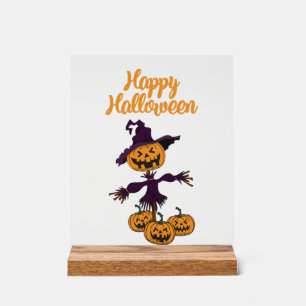 Señal Acrílica Espantapájaros Feliz Halloween