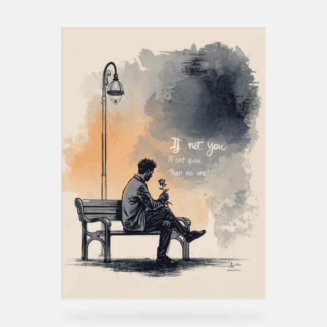 Señal Acrílica Esperando con un Rosa - Amor no hablado (Anverso)