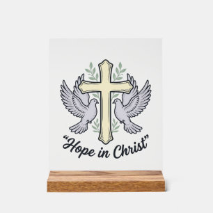 Señal Acrílica Esperanza en Cristo Paloma Cruz Diseño Cristiano V