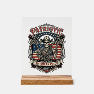 Señal Acrílica Esqueleto Patriótico Vaquero Patriota Oscuro Esque