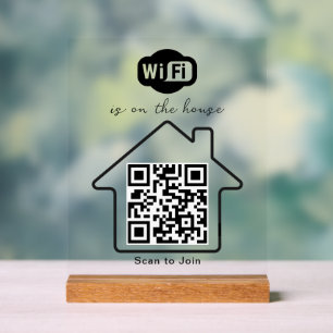 Señal Acrílica Está En La Casa   Cód. WiFi QR Minimalista moderno