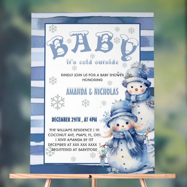Señal Acrílica Está frío fuera del Baby Shower azul invernal (Neutral )