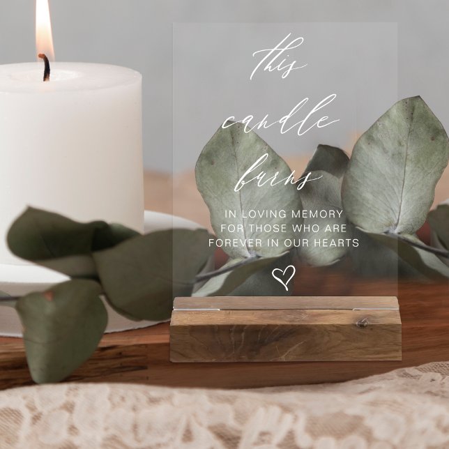 Señal Acrílica Esta vela quema la tabla de memoria Boda (This Candle Burns Wedding Memory Table Acrylic Sign)