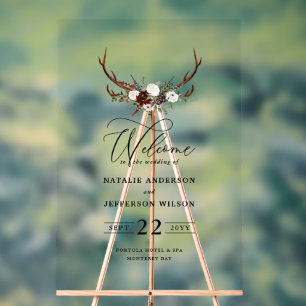 Señal Acrílica Estacionamiento floral de Borgoña boda bienvenida 