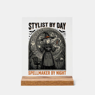 Señal Acrílica Estilista de Halloween Bruja Salón Vintage Magia D