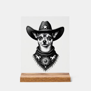 Señal Acrílica Estilo de grabado de vaquero Chihuahua vintage occ