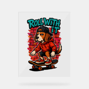 Señal Acrílica Estilo de la calle Beagle Skateboarding Graffiti A