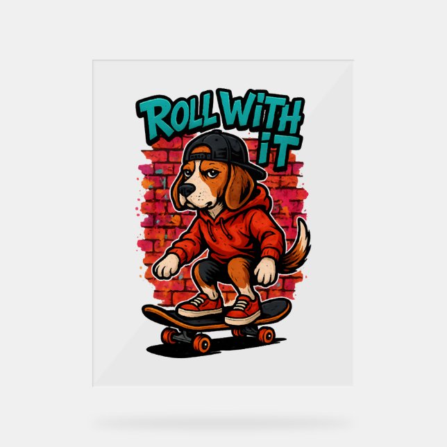 Señal Acrílica Estilo de la calle Beagle Skateboarding Graffiti A (Anverso)