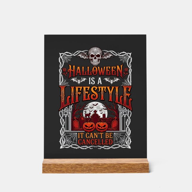 Señal Acrílica Estilo de vida de Halloween Murciélago Calavera Ca (Anverso)