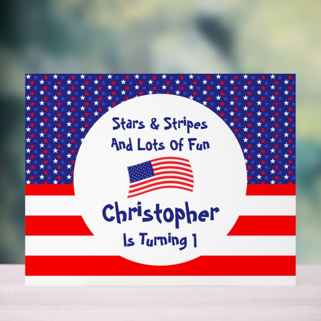 Señal Acrílica Estrellas y rayas primer cumpleaños (Neutral )