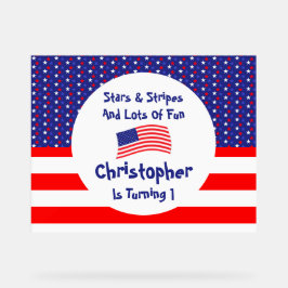 Señal Acrílica Estrellas y rayas primer cumpleaños