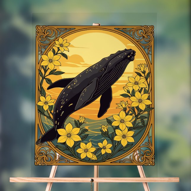 Señal Acrílica Eubalaena glacialis Y Flores De Jazmín Amarillo (Neutral )