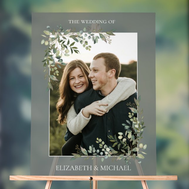 Señal Acrílica Eucalyptus Boda de foto verde en salvia botánica (Neutral )