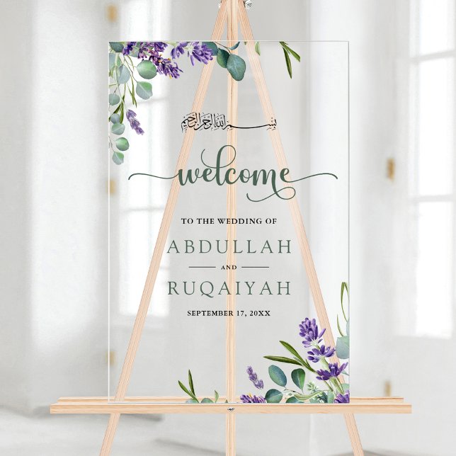 Señal Acrílica Eucalyptus Lavender Muslim Wedding Welcome (Subido por el creador)