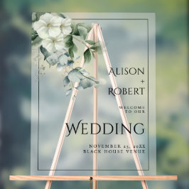 Señal Acrílica Eucalyptus y flores boda translúcido BIENVENIDA