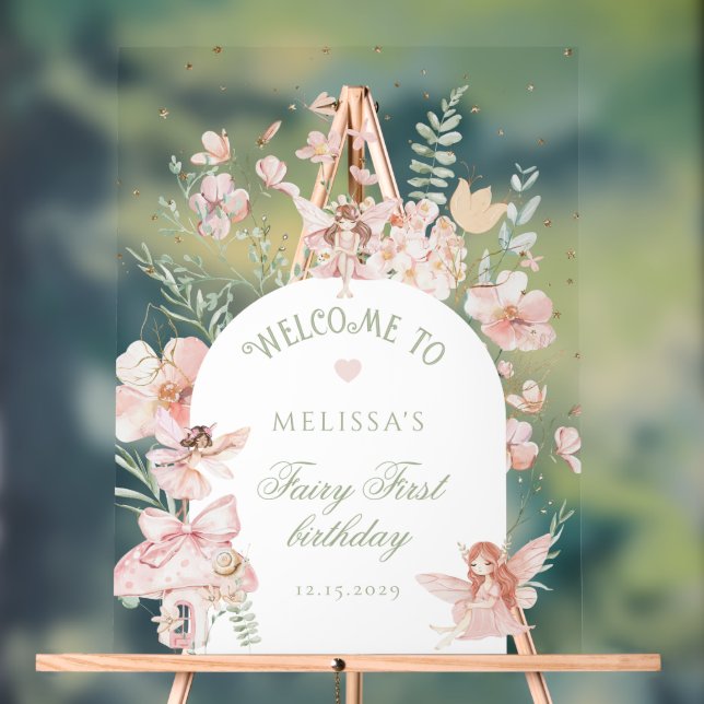 Señal Acrílica Fairy First Birthday Whimsical Purple Welcome (Neutral )