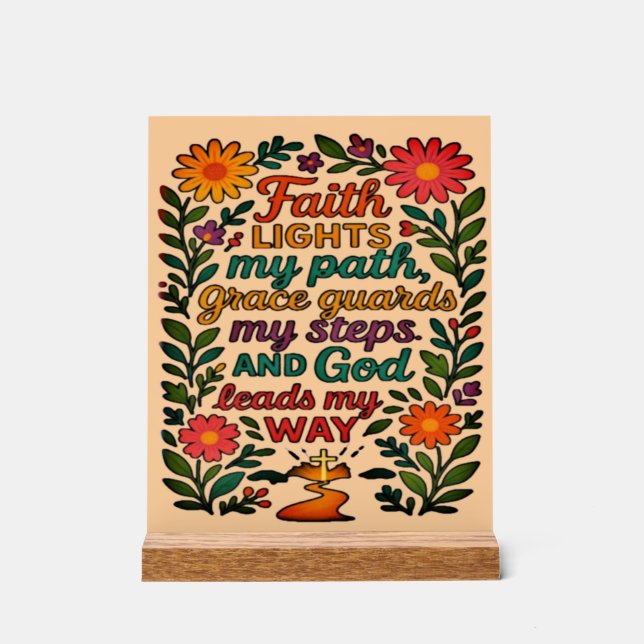 Señal Acrílica Faith Lights My Path Christian Art - Inspirational (Anverso)