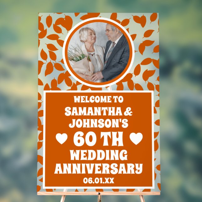 Señal Acrílica Fall Leaves foto 60º aniversario del Boda congelad (Neutral )