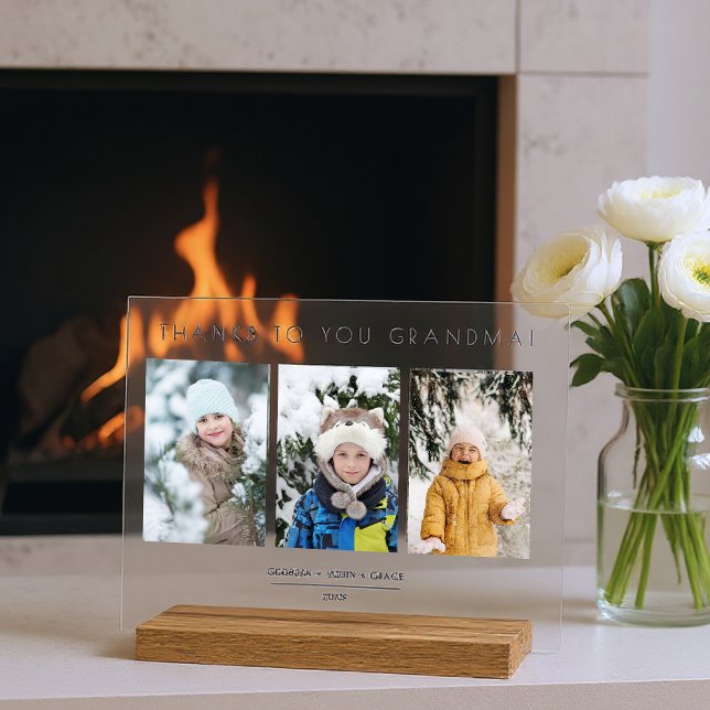Señal Acrílica Family Minimalist 3 Photos Collage Keepsake (Family Minimalist 3 Photos Collage Keepsake Acrylic Signs. )
