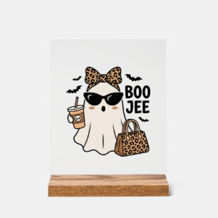 Señal Acrílica Fantasma Boo Jee Halloween Leopardo Lazo Diseño Ve