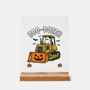 Señal Acrílica Fantasma de Halloween Boo Dozer Excavadora Diverti