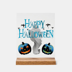 Señal Acrílica Fantasma Feliz de Halloween -Disfraz de Halloween 