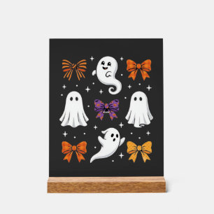 Señal Acrílica Fantasma Lindo con Lazos Diseño de Halloween_1