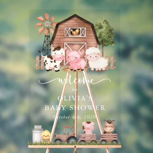 Señal Acrílica Farm Animals, Cute Animals, Baby Shower Welcome (Neutral )