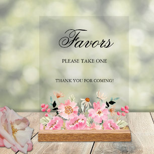 Señal Acrílica Favor De La Ducha Bridal De Flores Rosa