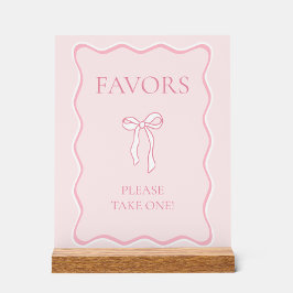 Señal Acrílica Favor para Despedida de Soltera con Lazo Rosa Anud