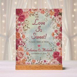 Señal Acrílica Favoritos de boda romántica de primavera rosa y ro