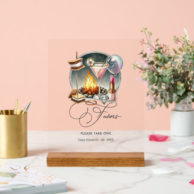 Señal Acrílica Favoritos de Campamento Novia Chic Glam Rústico (Boda)