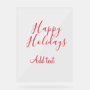 Señal Acrílica Felices vacaciones Navidades caligrafía roja simpl