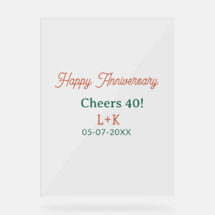 Señal Acrílica Felicidades 40 aniversario feliz naranja verde nom