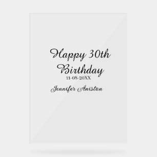 Señal Acrílica Feliz 30 cumpleaños agregar fecha elegante simple